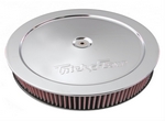 Air cleaner, chrome plated, 14", 5 1/8" opening, flat base, each